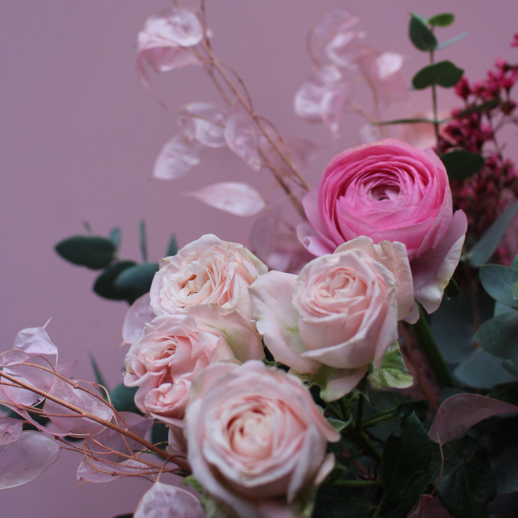 Pretty In Pink (A super pretty bouquet in all pinks including honesty, ranunculus, roses and waxflower) (Copy)