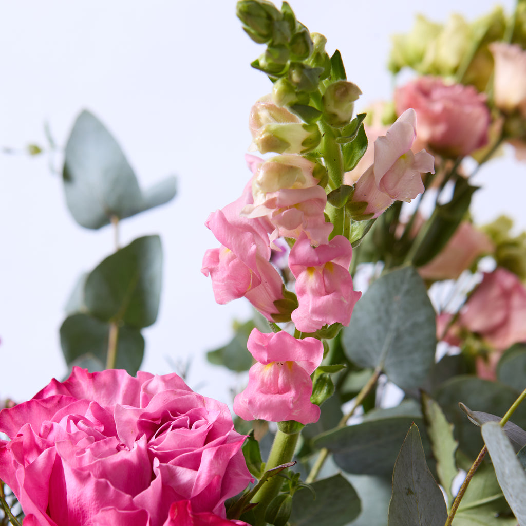 Pretty In Pink (A super pretty bouquet in all pinks including snapdragon,  lisianthus, hydrangea, roses and waxflower)