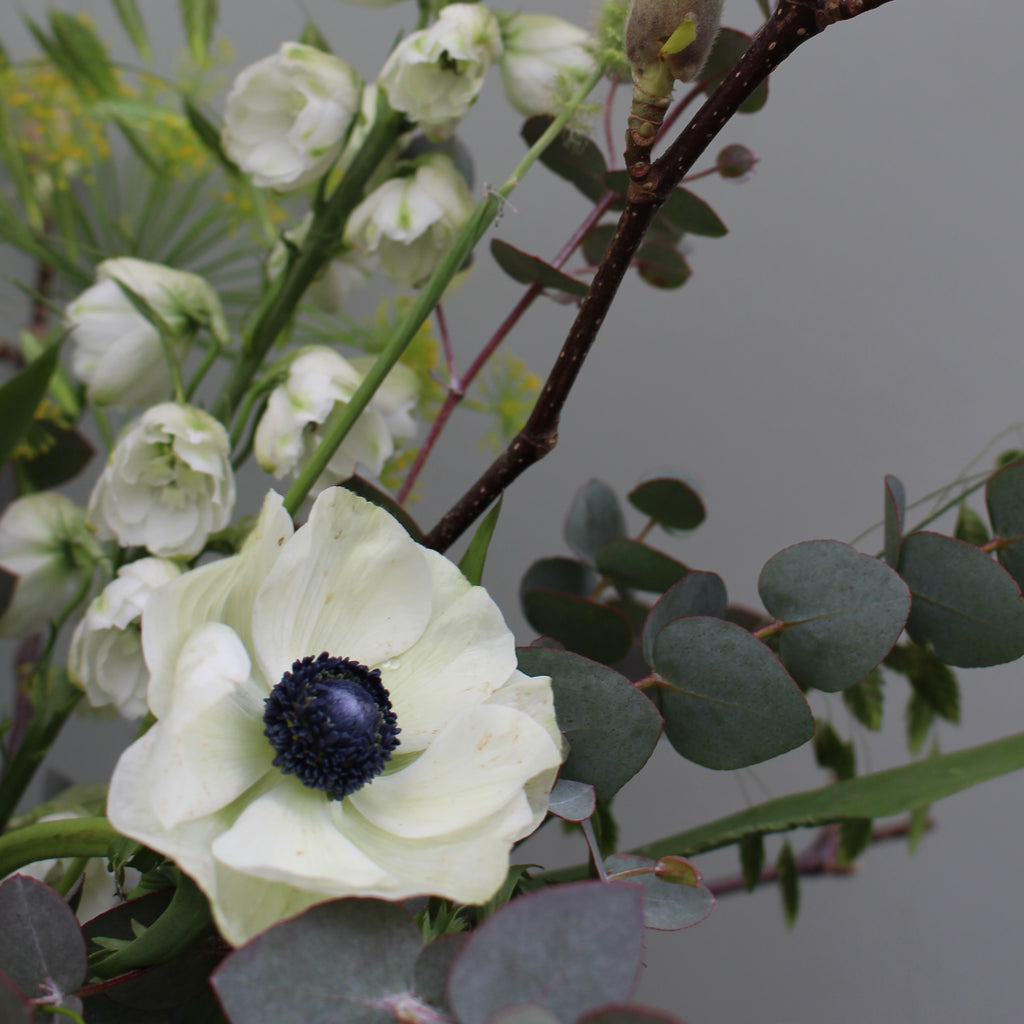 Moira (Poppies, anemones, magnolia and delphinium in neutral shades make this a real stunner.)